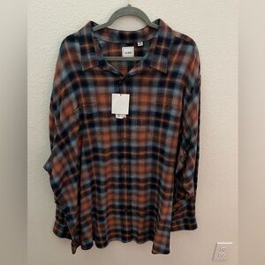 ROWM Trendy Men's Plaid Button-Down Shirt - Navy and Rust